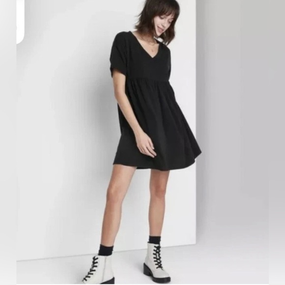 wild fable Dresses & Skirts - Womens Size Small Mini Dress Short Sleeve Babydoll Sweatshirt Black WILD FABLE